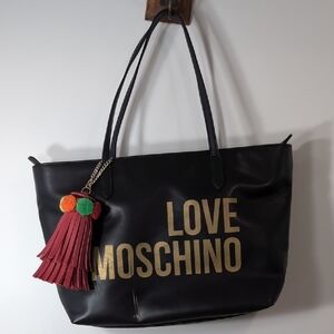 Love Moschino | Black Tote with Gold Accents And Chunky Charm